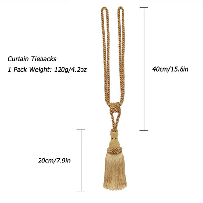 BEL AVENIR 2 Pack Curtain Tiebacks Tassel Drapery Tie-Backs Rope Handmade Holdbacks Home Office Hotel Decorative (Gold, 2 Pack)