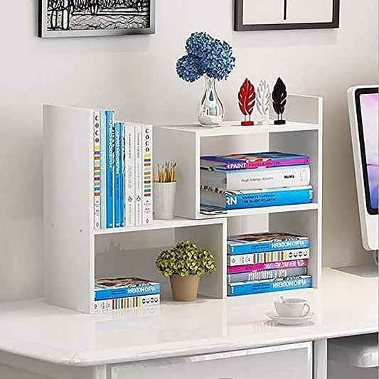 Ulrikco Expandable Desktop Bookshelf & Desk Organizer Shelf - Wooden Table Top Storage Organizer with Shelves, Corner Storage Rack, Small Desk Hutch for Dorm, Office, Home, Study Desk Accessories