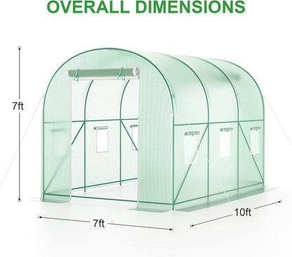 Walk-in Greenhouse, 10x7x7 FT Heavy Duty Tunnel Green House for Outdoors, Portable Green Houses for Outside, Winter Hot House with Metal Frame & Roll-up Zipper Door Screen Windows