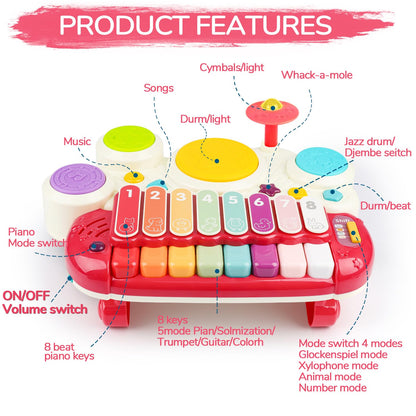 3 in 1 Musical Toys for Toddlers 1-3 Piano Xylophone Drum Set Toys for 1 2 3 Year Old Girls Birthday Music Instruments Baby Learning Developmental Sensory Toys Toddler Toys Age 1-2 2-3