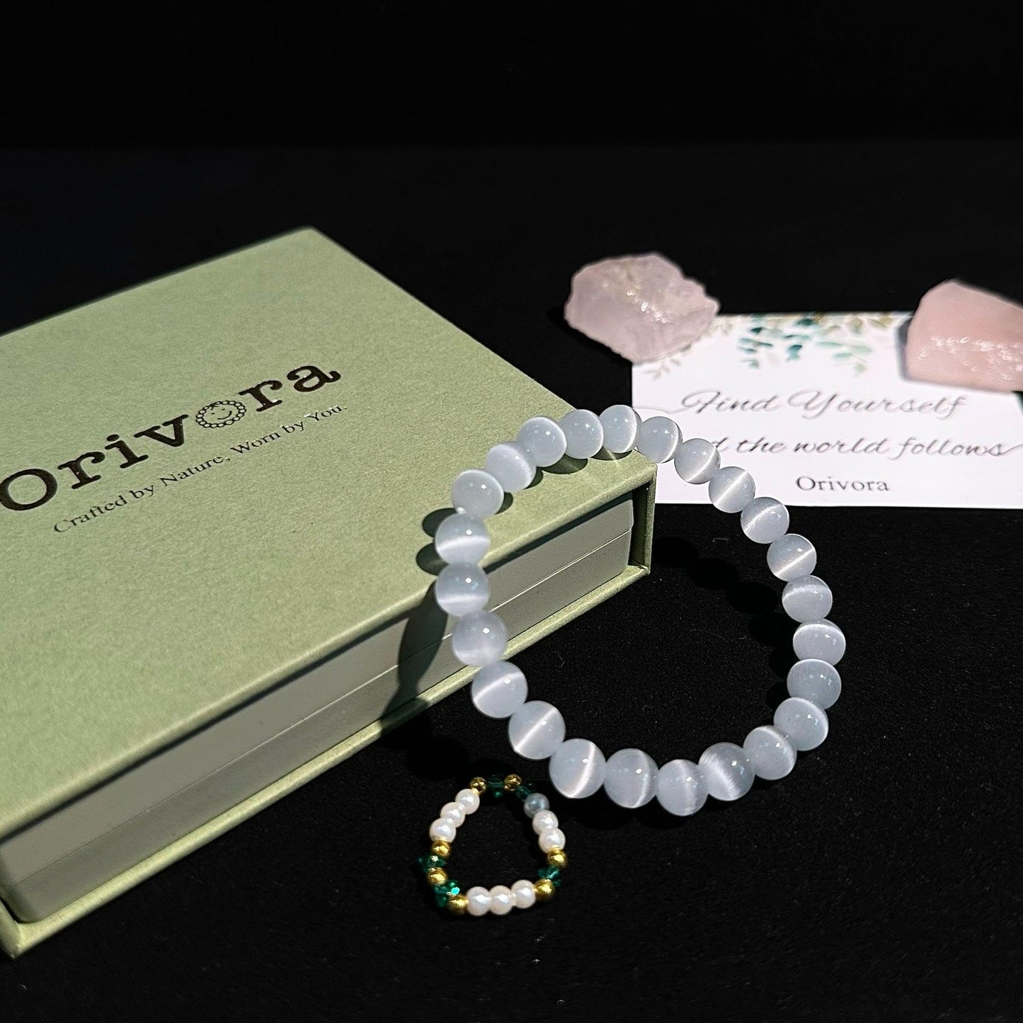 Orivora Handmade 8mm Crystal Stretch Bracelets for Women, Natural Gemstone Healing Jewelry, Positive Energy & Chakra Beaded(Cat's Eye Set)