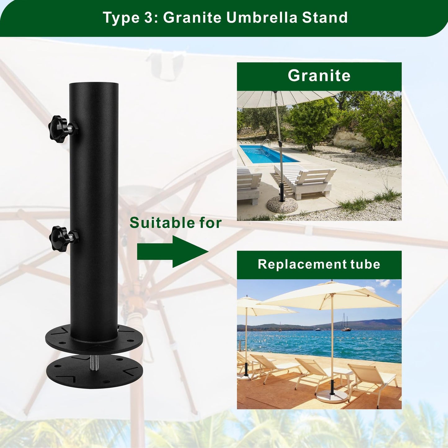 YZZHAJ Patio Umbrella Stand Base,Heavy Duty Outdoor Umbrella Holder with 3 Ground Spikes for Stability, Umbrella Holder Base for Beach, Deck, Lawn, Garden,Concrete