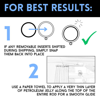 BlastHome® Luxury Curtain Rings – Premium Metal with Quiet, Smooth, Removable Nylon Inserts – Pinhooks and Clips Included – 1 1/2" Inside Diameter – 18 Rings for Two Standard Curtains – Brushed Gold