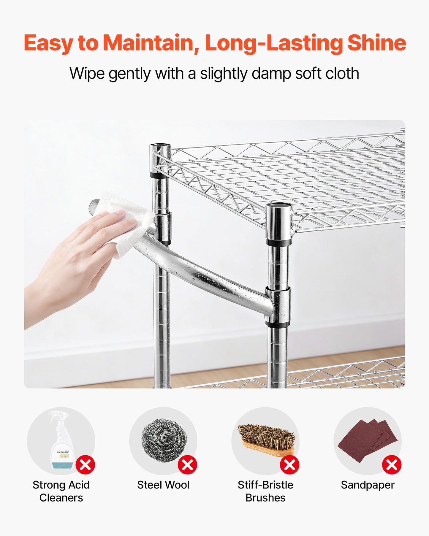 VEVOR Kitchen Utility Cart, 3 Tier Heavy Duty Adjustable Wire Storage Rack, Commercial Steel Rolling Service Trolley on Wheels, Work Table with Handle Bar, for Garage and Laundry Room, 35x17.8x40.9 in