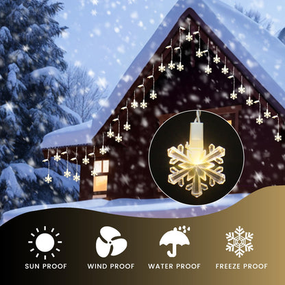 Icicle Lights for Outside 180 Clear Warm White 5MM Led 26.4ft White Wire Snowflake with 8 Mode Function Curtain String Lights Indoor Warm White and Outdoor for roof Patio Garden Bedroom (Remote)
