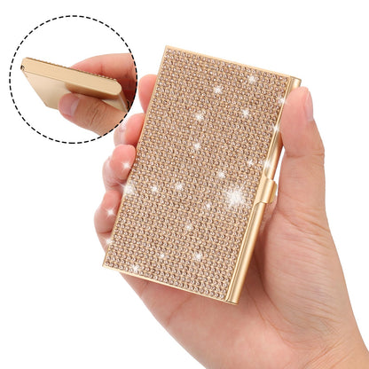PATIKIL Bling Alloy Business Card Holder, 2Pcs Rhinestone Name Credit Card Organizer Bling Pocket Display for Women Office Exhibition, Gold Tone