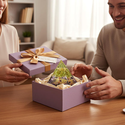 EternalOrgone Tree of Life Orgone Pyramid for Positive Energy, Orgonite Peridot&Amethyst Healing Crystal Pyramids for Reduce Stress Chakra Reiki Healing Meditation Attracts Lucky and Success