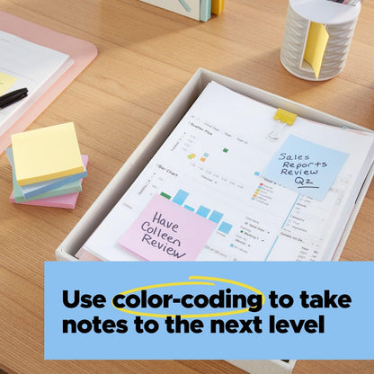 Post-it 100% Recycled Paper Super Sticky Notes, 1 7/8 x 1 7/8 in., 18 Mini Sticky Note Pads, School Supplies and Office Products, Sticky Notes for Vertical Surfaces Wanderlust Pastels Collection,