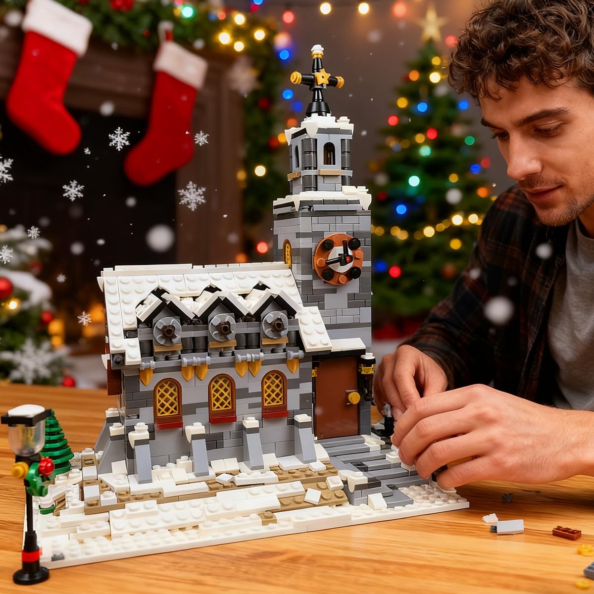 Falagil Winter Chapel Architecture Building Blocks Set, Christmas Themed MOC Snow Village Church House Model Kit, Vacation Holiday Building Gift for Adults, Women & Teens (1074pcs)
