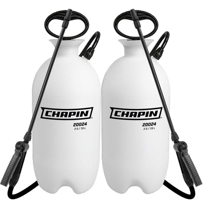 Chapin 20024 Pump Sprayer, 2‑Gallon, Lawn & Garden, Translucent Poly Tank, Funnel‑Top, SureSpray, Adjustable Cone Nozzle & 34" Hose for Fertilizer, Weed & Pest Application, Pack of 2