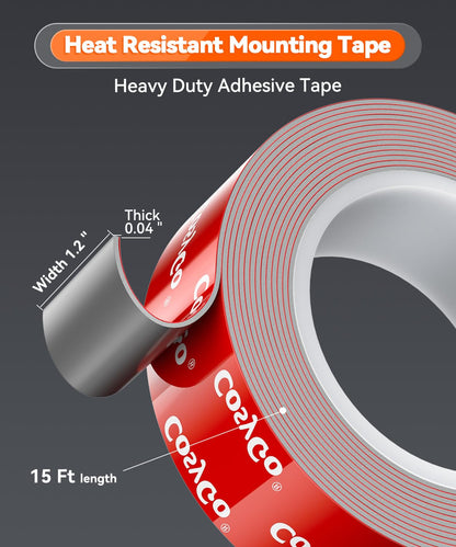 Cosygo Double Sided Tape Heavy Duty, 15FT Outdoor Heat Resistant Automotive Waterproof Mounting Tape, 1.2In Width Super Strong Adhesion Foam Tape