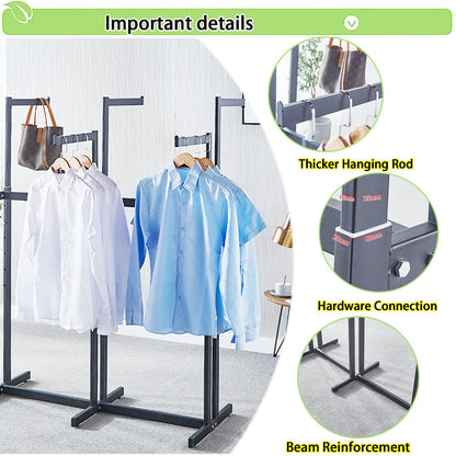 FKKPRVAX Floor Standing Metal Garment Rack - Heavy Retail Display Racks With Wheels, 8 Arms Clothing Rack, Square Tubing Portable Shirt Racks, Merchandise Display For Hanging Clothes (L-Black)