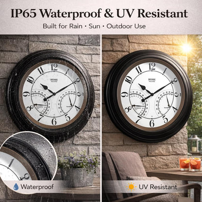 Pytha Sight 24 Inch Outdoor Clocks Waterproof, Large Easy-to-Read Illuminated Outdoor Wall Clock with Smart Light Sensor, Silent Large Outdoor Clock for Patio, Pool,Porch,Garden,Backyard