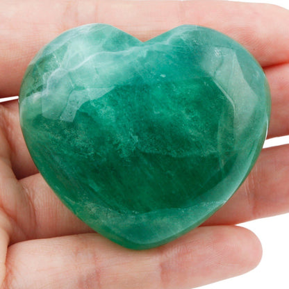 rockcloud Healing Crystal 1.6 inches Green Fluorite Heart Love Carved Palm Worry Stone Chakra Reiki Balancing