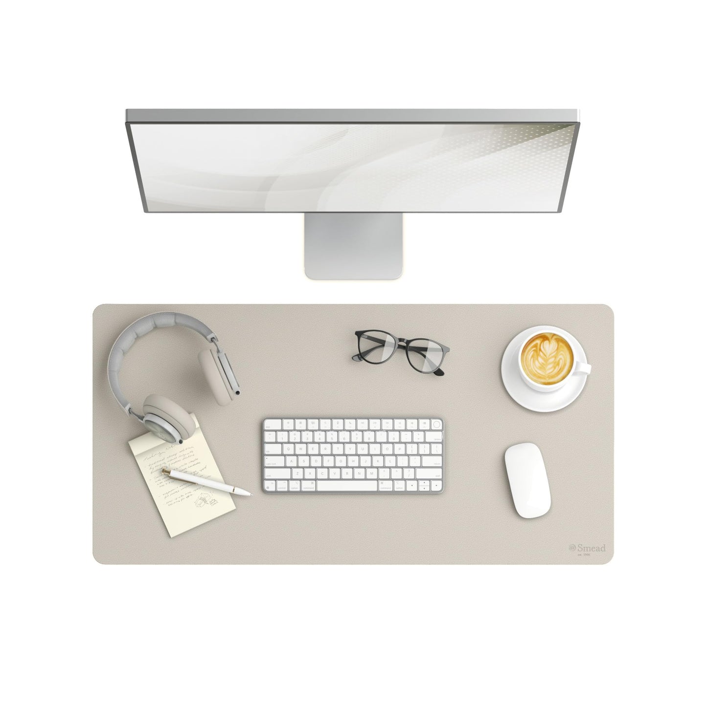 Smead Desk Pad, Vegan Leather Desk Mat with Non-Slip Faux Suede Backing, Perfect Desk Organizer for Office Decor, 31.5” x 15.7” Medium, Sandstone (64831)