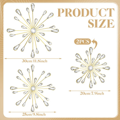 Hicarer 4 Pcs Starburst Wall Decor Bling Wall Art Crystal Teardrop 3D Hanging Rhinestone Radial Metal Artwork Modern Accent Sculptures Decorations for Living Room Home Office Bedroom(Gold)