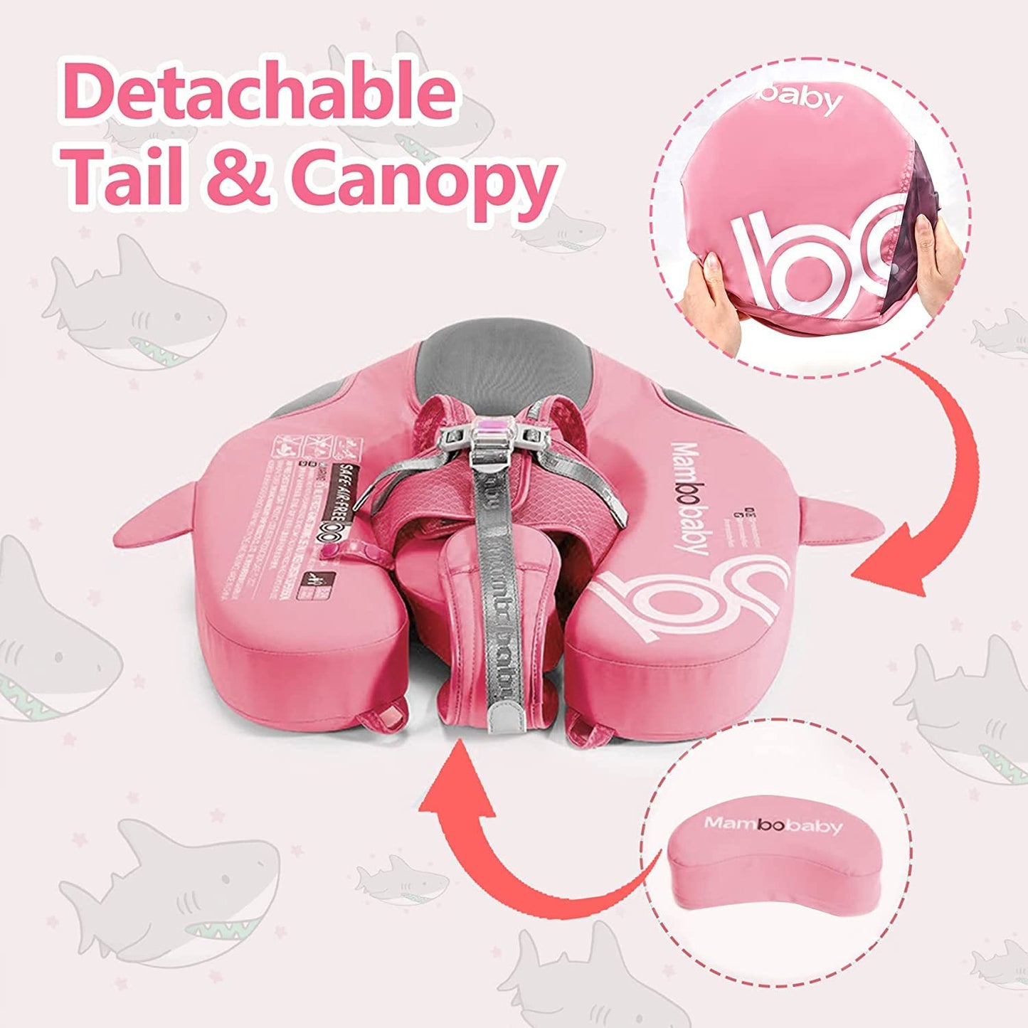 Luckclubtojoy Mambobaby Floats with Canopy &Tail, Non-Inflatable Baby Float for Pool Add Tail Avoid Flip Swim Trainer Baby Floats for Toddler Boys Girls(Narwhal-Pink)