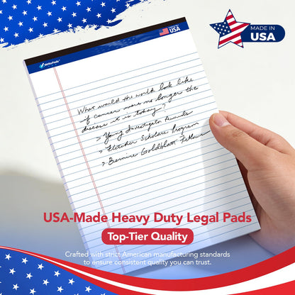 Legal Pads 8.5 x 11.75 Inch Wide Ruled Writing Pads, 12 Pack Note Pads - White Perforated Paper with Hard Back, 50 Sheets Per Pad, No Bleed Paper Notepad for Office, School, Business MADE IN USA
