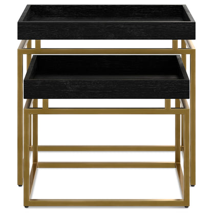 SIMPLIHOME Macy SOLID MANGO WOOD and Metal 20 inch Wide Rectangle Contemporary 2 Pc Nesting Table in Black, Gold, Fully Assembled for the Living Room and Bedroom