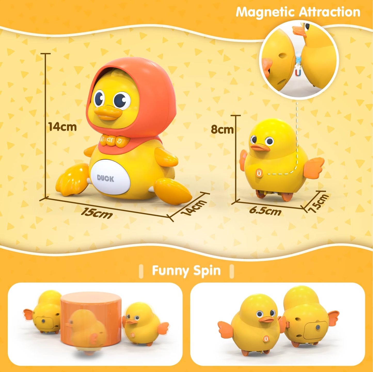 Gofimyee Crawling Duck Musical Toy, Baby Toy for Toddler, Sound Toys for 18+ Months, Early Educational Baby Toys with Light, Includes One Large Duck and Two Ducklings (Batteries Included)