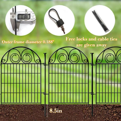 Getlay Tall Garden Animal Barrier Fence With Gate, 40 in(H)×27 in(L) 8 Panels Dog Digging Fences Barrier, Black Metal Temporary Fencing, Reusable Defense Fence For Outdoor Yard. Total 17.5 Ft│Patented