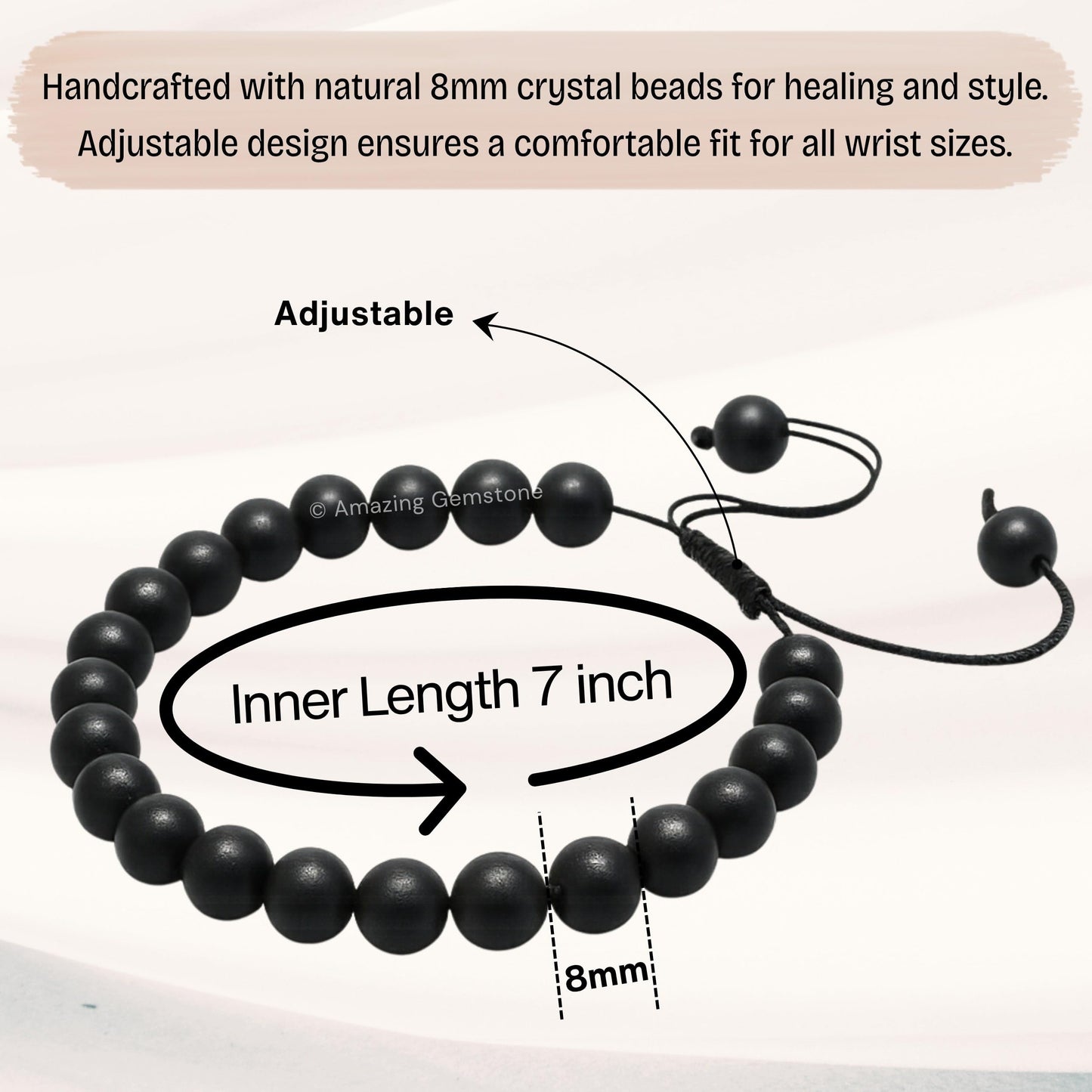 Amazing Gemstone Shungite Bracelet, Gifts For Men & Women - Protection Healing Crystal Bracelet - 8mm Gemstone Beaded Adjustable Bracelet, Pulseras Para Hombres Mujer Stocking Stuffers