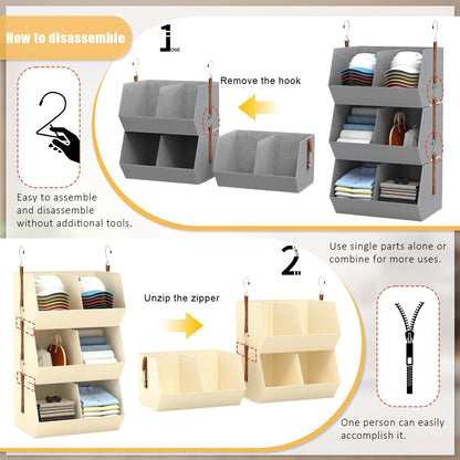 WHEEXIAG Hanging Closet Organizer, Closet Organizers and Storage, Hanging Closet Organizer Extra Large - Fabric Closet Hanging Organizer for Home, Dorm, Rv,Handbags, Underwear, Sock. Beige - 1 Pack