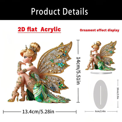 Fairy Sitting Jeweled Wings Acrylic Desktop Decoration, Suitable for Home Décor in Living Room or Office. Idea Gift Choice: Halloween, Christmas, Birthday, Anniversary, Valentine's Day, Celebrations
