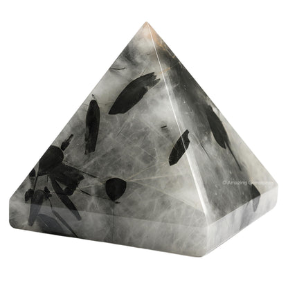 Amazing Gemstone Black Rutilated Quartz Pyramid Crystal Healing Stones - 2" Great Pyramid Figurine of Natural Stone Pyramid for Meditation, Reiki, Chakra Balancing and Crystal Pyramids Grid