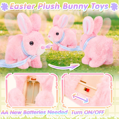 Tagitary Easter Plush Toys Walking Bunny for Kids, Stuffed Bunny with Sounds,Interactive Toys with Leash,Wind Up Toy, Can Hop,Wiggle Ears,Twitch Nose,Ideal Easter Gifts for Toddlers