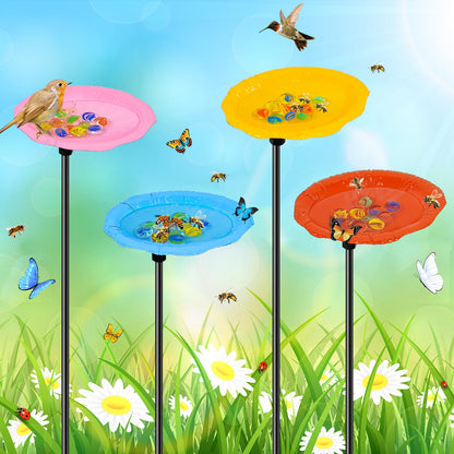 MeyRolizn Metal Bee Watering Station for Outside, 4Pack Butterfly Water Feeder with Glass Marbles, Butterfly Bath Garden Stake for Outdoor Garden Yard Patio Decor (Colourful-A)