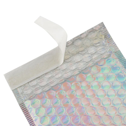 HOIGON 100 PCS 5 x 6 Inch Silver Metallic Bubble Mailers, Foil Glitter Poly Padded Mailing Cushion Envelopes, Holographic Self Seal Adhesive Shipping Bags for Mailing, Packing