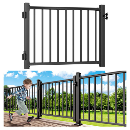 Egadis 4 ft. W Aluminum Deck Gate Kit for 36in. H Railing, Cuttable Black Textured AAMA2604 Powder-Coat Finish Outdoor Gate Kit with Latch and Auto-Closing Hinge for Deck, Patio, Garden, Yard, Porch