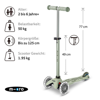 Micro Kickboard | Mini Rock & Go LED Kids Scooter for Ages 1-6 | Children up to 110 lbs | Lean-to-Steer Design | 6 in 1 | Adjustable T Bar | Smooth Ride, PU Wheels | Swiss Design