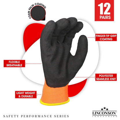 linconson 12 Pack Safety Performance Series Construction Mechanics Work Gloves (L (Pack of 12), Orange)
