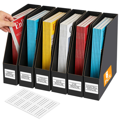 YOTINO Black Magazine Holder, 6 Pack Cardboard Magazine File Holders, Vertical Desktop File Holder Organizer, Sturdy Magazine Rack for Office, Home and Classroom