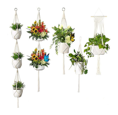 AroudightElive Plant Holder Basket Handmade Macrame Plant Hanger Flower Pot for wall Decoration countyard Garden Knotted Lifting(23)