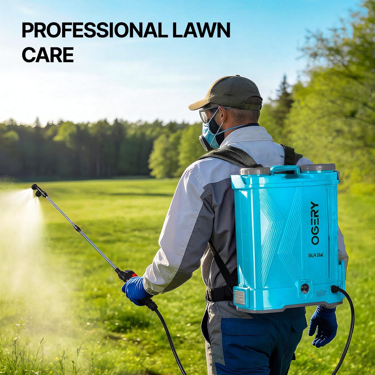 OGERY Battery Powered Backpack Sprayer 4 Gallon, 2.6Ah 21V Battery Electric Sprayer with 6 Nozzles, Telescopic Stainless Steel + Plastic Wand for Lawn Garden Weed Yard Cleaning (Charger Included)