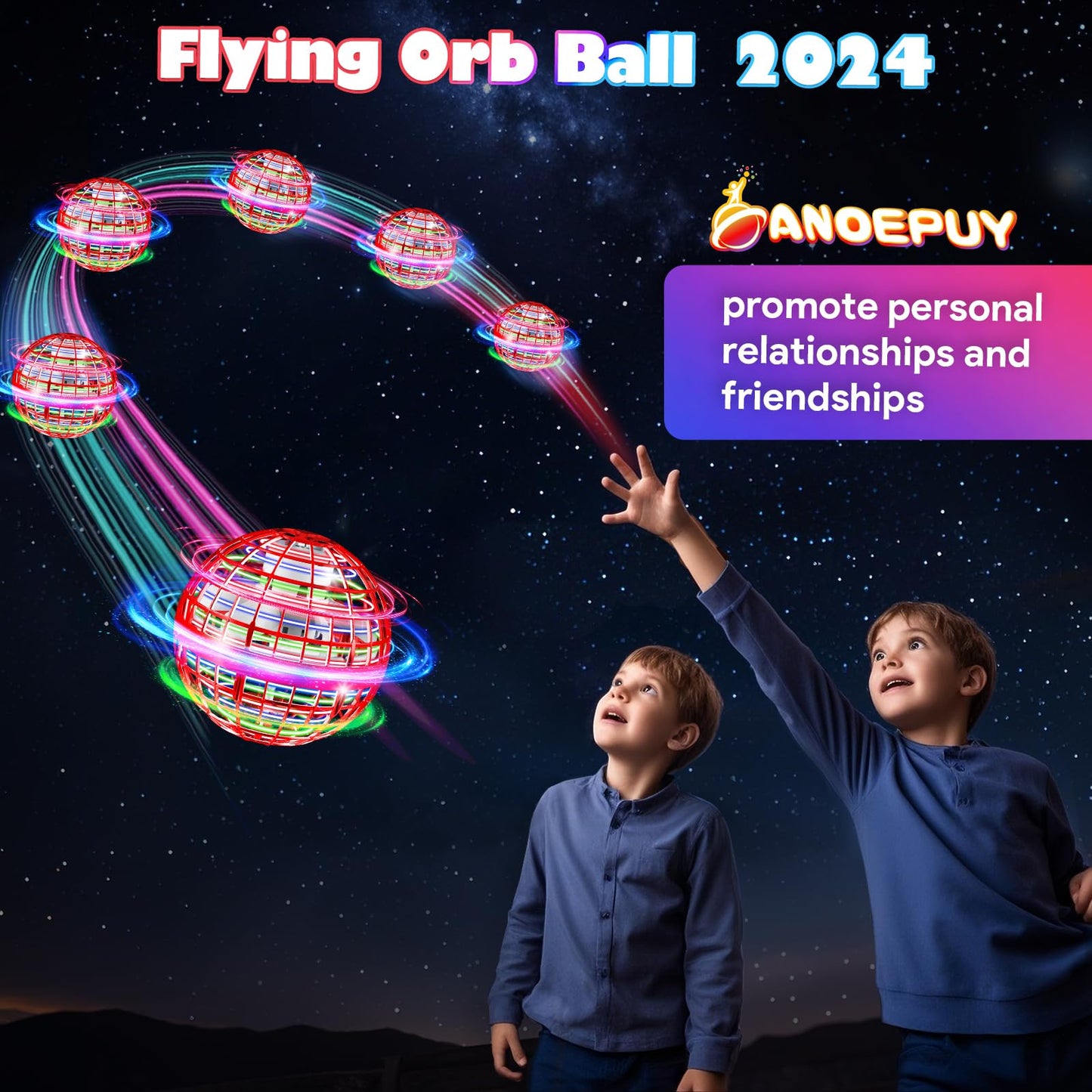ANOEPUY Flying Orb Ball Toys 2025, Hover Boomerang Spinner Fly Ball Toys for Kids Teen Boys Girls, Soaring Hand Controlled Mini Drone Cosmic Globe Spinning Birthday for 6 7 8 9 10 11 12(Red)