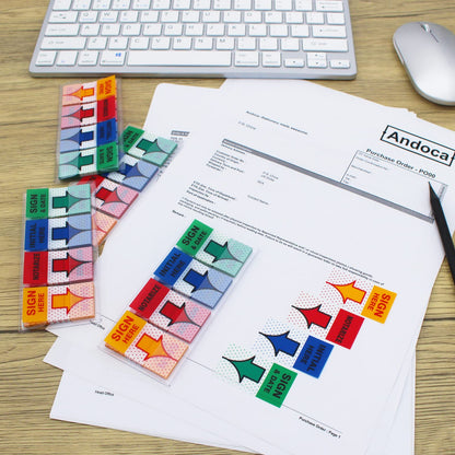 Message Flags Assorted Color, "Sign Here"/"Notarize"/"Initial Here"/"Sign and Date", 800 Pages Total, 0.98 x 1.77 Inch Wide, Easy to Post, 4 On-The-Go Dispensers/Pack