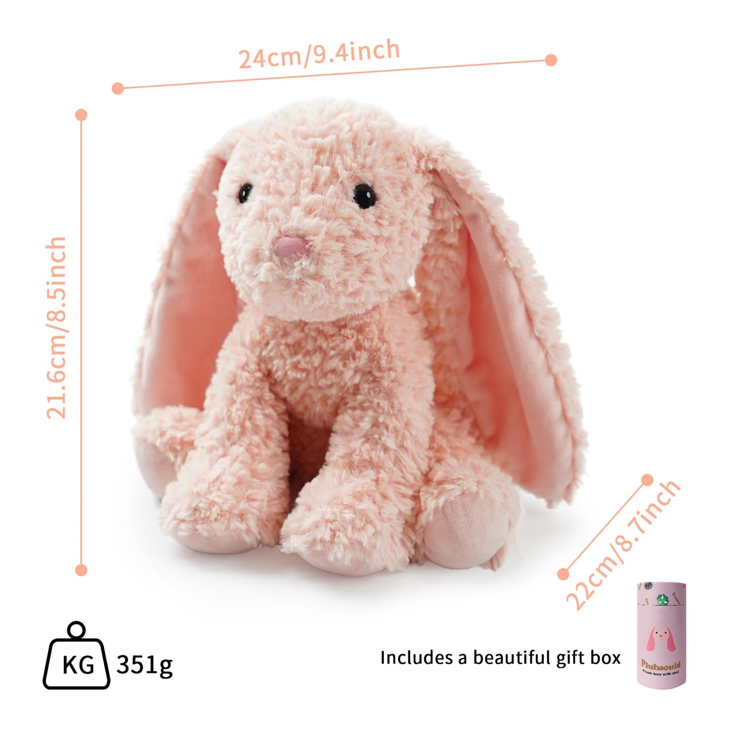 Pluhsould Microwavable & Weighted Stuffed Animals,Bunny Stuffed Animal 8.5 Inch, 1.1 Lbs,Cute Soft Plush Toys for Boys, Girls, Babies & Toddlers（Lightly Scented with Chamomile