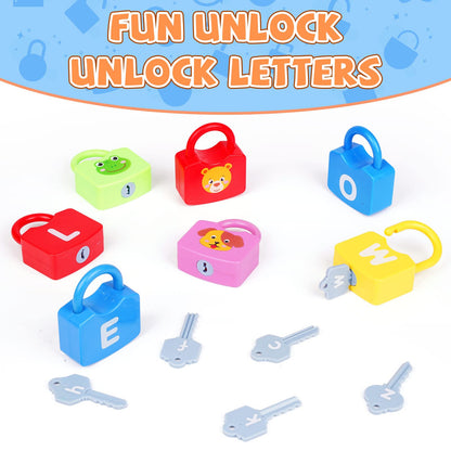AXEARTE Montessori Educational Toys - Alphabet Learning Locks and Keys for Toddlers - 26 Locks & Keys Set - Baby Sensory Fine Motor Skills Toys - ABC Locks and Keys