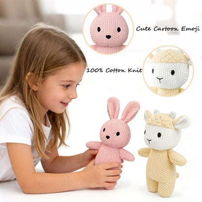 okegztoa 2 Pack Cotton Baby Plush Stuffed Animals Cute Bunny and Huggable Sheep Knitted Plush Toy Gifts for Kids and Newborns, Handmade Crochet Doll for Christmas, Easter (Rabbit+Sheep)