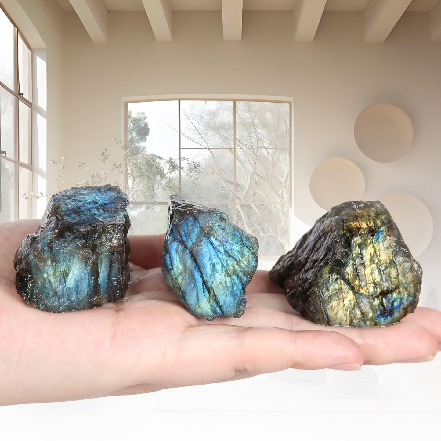1.1lb Bulk Raw Labradorite Rough Crystal-Natural Labradorite Raw Stones Crystal for Tumbling, Cabbing, Fountain Rocks, Decoration, Polishing, Wire Wrapping, Wicca & Reiki Crystal Healing