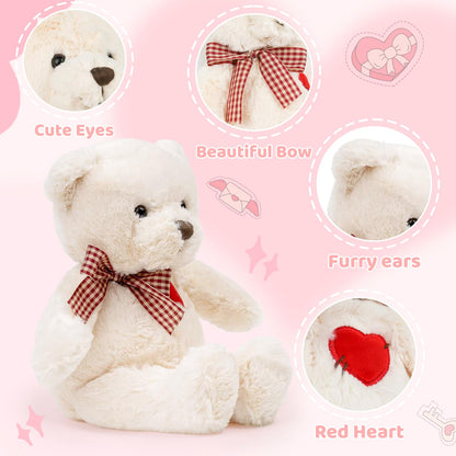 Riuhot Small Teddy Bear with Heart Cute Brown Teddy Bear Stuffed Animal Soft Stuffed Bear Plush Bear Plushie Toys Gifts for Girlfriend Boyfriend Kid