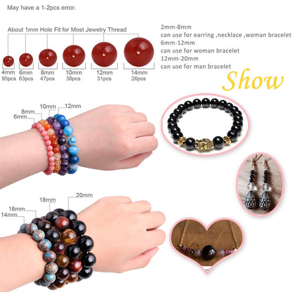 GEM-Inside Natural 8mm Round Black Tourmaline Gemstone Loose Beads Energy Power Beads for Jewelry Making 15"