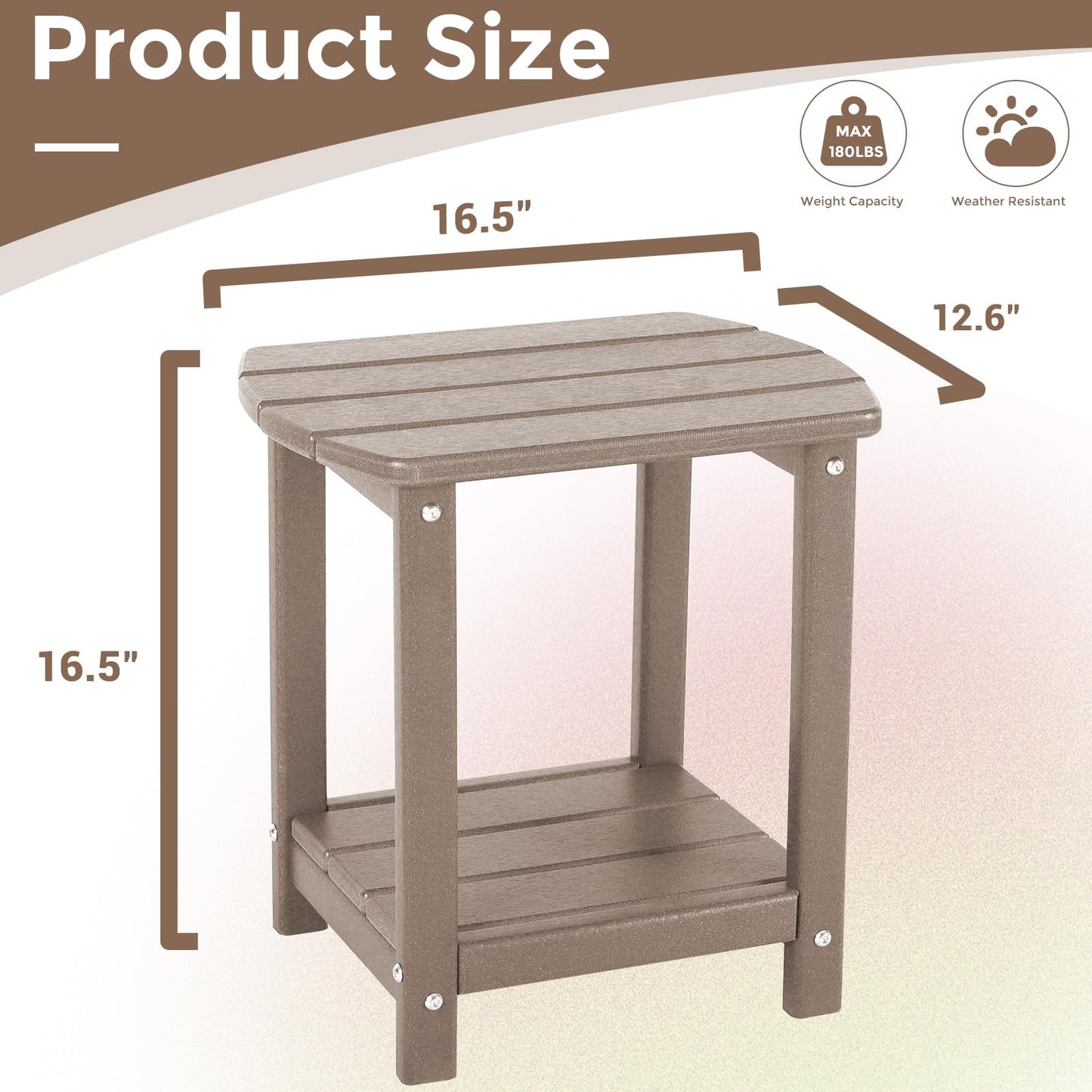 Adirondack Square Outdoor Side Table,2-Tier Storage Patio Side Table, HDPE End Tables for Backyard Pool Porch Garden Lawn