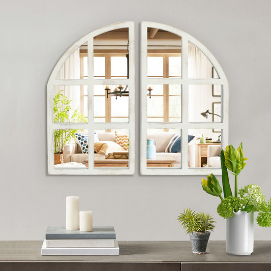 FLORA Farmhouse Mirror, Arch Window Wall Mirror for Kitchen Bedroom Living Room Wall Decor, Set of 2