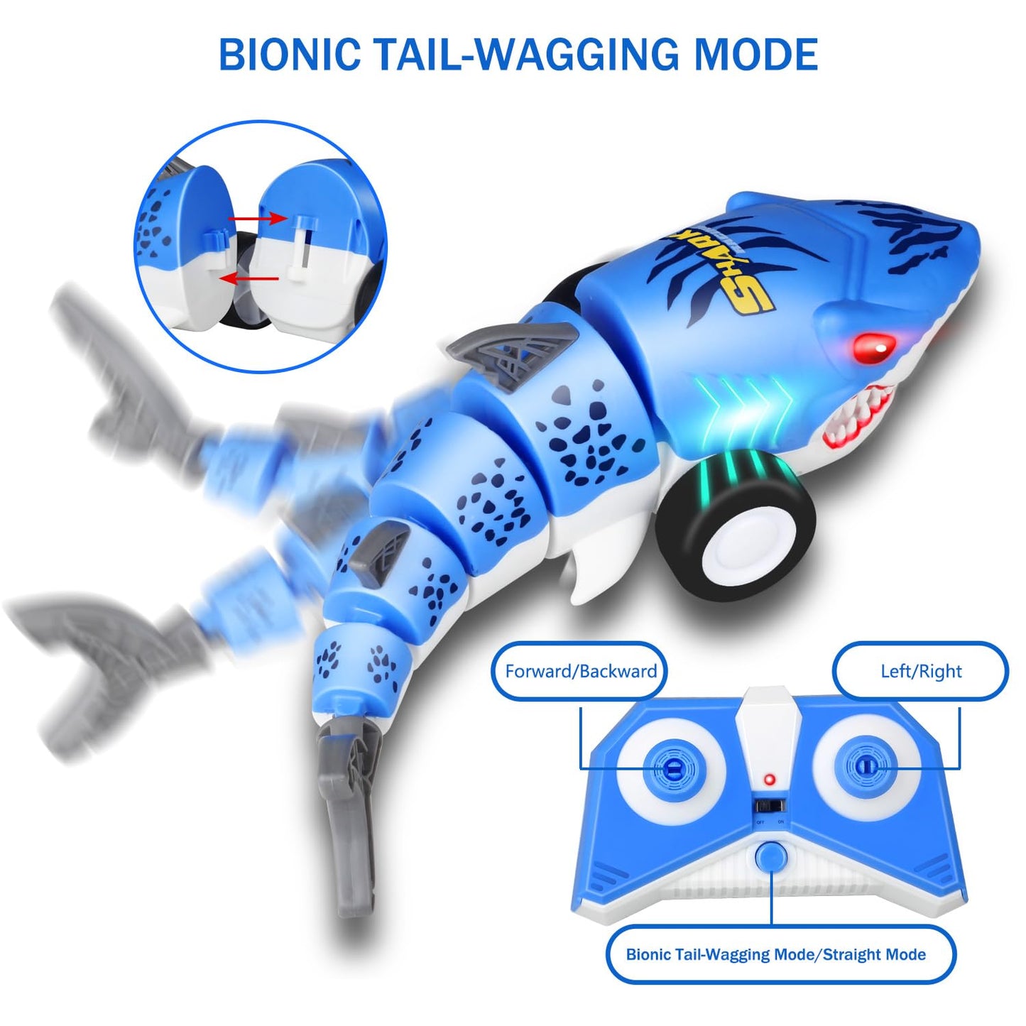 HAHAone Remote Control Shark Car,rc Cars,Toys for Kids Age 4 5 6 7 8 12 with Swinging Tail, LED Lights, Toddlers Birthday for Boys and Girls,juguetes para niños (Blue)