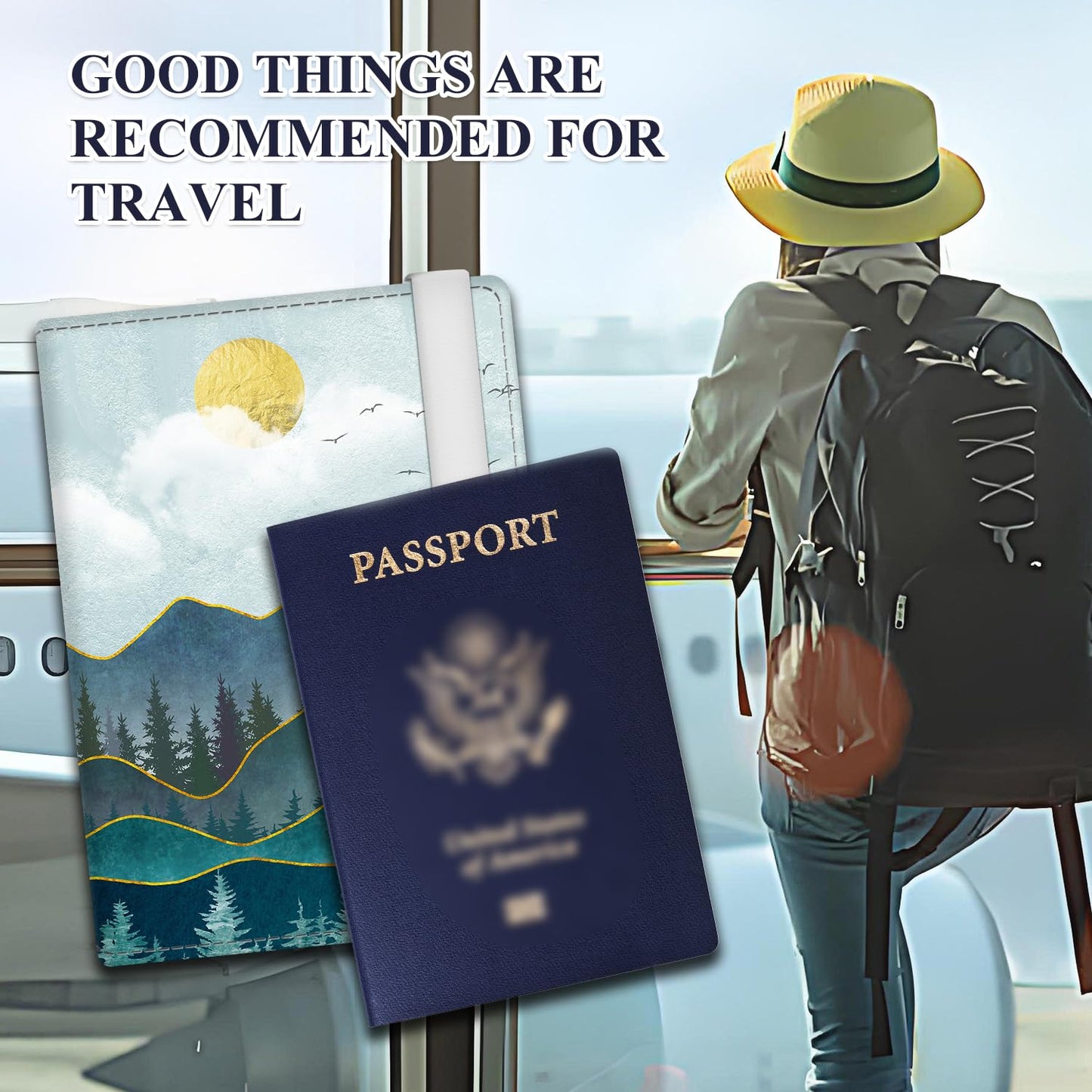 ATJFKIXL Passport Holder for Travel Essentials, RFID Premium Leather Passport Wallet Cover Case for Travel Must Haves Accessories, Passport Book Holders for Women Men Cute Mountain